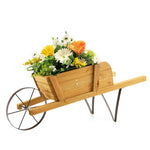 ZUN 2 In 1 Wheelbarrow Planter,Wooden Wagon Planter with 9 Magnetic Accessories for Garden Yard 69706823