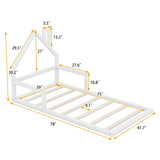 Twin Size Wood Floor Bed with House-shaped Headboard, White WF304145AAK