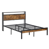 Queen Size Metal Platform Bed Frame with Wooden Headboard and Footboard with USB LINER, No Box W31183488