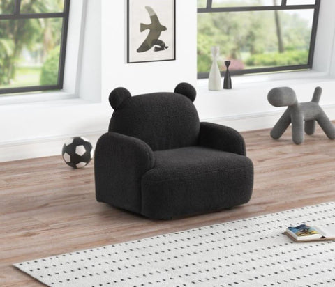 ZUN Raelynn 25.5"W Black Teddy Velvet Bear-Shaped Kids Armchair B061P236755