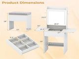 Vanity Table with LED Lighted Mirror, 2 Drop Leaf Extension & Built-in Charging Station-White 83199140