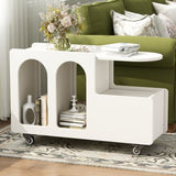 ON-TREND Mobile End Table with lockable wheels, Cream Style Side Table with Storage Drawer, 11.8inch N721P191983K
