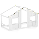 Twin-Size Kids House White Floor Bed- 82"x42"x51" Size, LED Light Strip for Cozy 73789275
