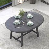 TREXM Wood Dining Table Round Extendable Dining Table for Dining Room WF299347AAE