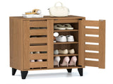 24" Farmhouse Shoe Cabinet with 2 Louvered Doors - 4-Tier Shelves, 3 Adjustable Layers 29651966