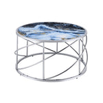 ZUN ACME Lyda Coffee Table, Blue Marble Print & Chrome Finish LV02095