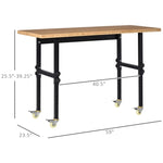 ZUN 59" Garage Work Bench with Wheels, Height Adjustable Legs, Bamboo Tabletop Workstation Tool Table 84066089