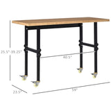 ZUN 59" Garage Work Bench with Wheels, Height Adjustable Legs, Bamboo Tabletop Workstation Tool Table 84066089