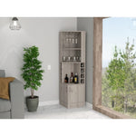 ZUN Syrah Corner Bar Cabinet, Eight Bottle Cubbies, Double Door, Two Open Shelves Light Gray B200P242413