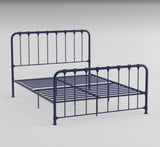 Metal Bed Blue Finish Queen Platform Bed 1pc, Bed in a Box B011P265590