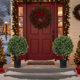 2PCS Set 22in Artificial Trees Natural Topiary Boxwood Ball Artificial Plants Evergreen Potted 75813019