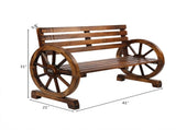 Rustic 2-Person Wooden Wagon Wheel Bench with Slatted Seat and Backrest, Brown 92221888