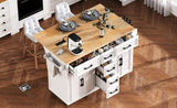 K&K 56.5'' Kitchen Island with Drop Leaf, Power Outlet, Embossed Vertical Stripe Rolling Kitchen N707P263094W
