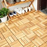 10 PCS Interlocking Deck Tiles Checker Pattern, 12" x 12" Square Yellow Acacia Hardwood Outdoor 17936528