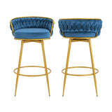 ZUN Swivel Counter Height Bar Stools Set of 2, 31." Bar Height Stools with Hand-Woven Backrest & Gold N762P216979C