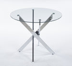 ZUN Dining Table with cross metal leg and tempered glass,Modern Space Saving Kitchen Table for Living 36989870