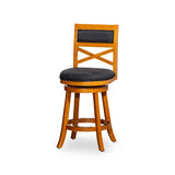 30" Bar Height X-Back Swivel Stool, Natural Finish, Charcoal Fabric Seat B04660719