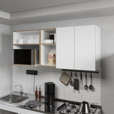 Wall-Mounted Kitchen Cabinet with Microwave Space, Open Shelves, and Double Doors Natural Oak and B128P287520