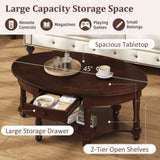 Vintage Oval Coffee Table with Drawer and Storage Shelf, Antique Cocktail Table in 45", French N735P277388D