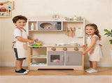 Gray Wooden Kids Play Kitchen with 13 Accessories, Pretend Cooking Set for Toddlers 3 86229535