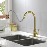 ZUN Single Handle High Arc Pull Out Kitchen Faucet,Single Level Stainless Steel Kitchen Sink Faucets 25914519