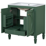 30" Bathroom Vanity with Sink, Two Doors with Shelf, Soft Close Door Hinges, Vintage Style, Green N759P226000F