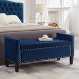 Upholstered Tufted Button Storage Bench with nails trim,Entryway Living Room Soft Padded Seat with W2186139088