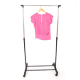 Single-bar Vertical & Horizontal Stretching Stand Clothes Rack with Shoe Shelf YJ-01 Black & Silver 62194653