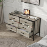 Wood Dresser with 6 Drawers, Wooden Storage Closet for Bedroom, Solid Clothes Cabinet with Sturdy 51437233