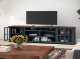 96 inch TV Stand Console for TVs up to 100 inches, No Assembly Requried, Blue Denim and Whiskey B108P160178