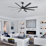 ZUN 72'' Indoor Smart Black Ceiling Fan with LED light and App Remote Control W1367P163660