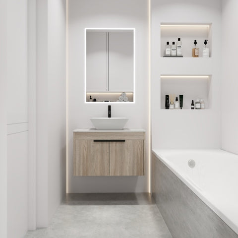 ZUN 30 " Modern Design Float Bathroom Vanity With Ceramic Basin Set, Wall Mounted White Vanity With Soft 30289130