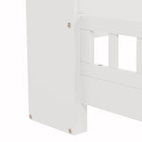 Full Pine Wood Bed with Bookcase Headboard ,LED Motion Sensor Light, Bed Guardrails,White W504P277600