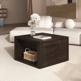 Square Coffee for Living Room in Dark Brown Farmhouse Coffee with Storage,2-Tier Center N735P242918D