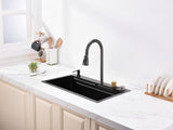 Waterfall Kitchen Sink, Stainless Steel Single Bowl in Black, Multifunctional Workstation with 55656405