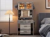 Small Vanity Desk with Sliding Mirror and LED Lights, Makeup Table with Charging Station and Storage 28727409