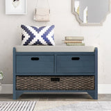 ZUN Storage Bench with Removable Basket and 2 Drawers, Fully Assembled Shoe Bench with Removable Cushion 08014849