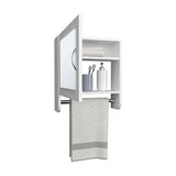 BOTIQ 19.7" H x 17.7" W Mirror Medicine Cabinet with Towel Rack White, One door with Two interior B070P242488