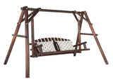 6.5ft Hardwood Patio Garden Outdoor Porch Swing with Stand, Rustic Loveseat Swing Chair for 2 71075551