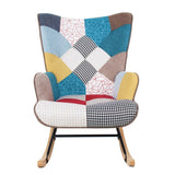 ZUN Rocking Chair, Mid Century Fabric Rocker Chair with Wood Legs and Patchwork Linen for Livingroom W56140569