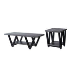 ZUN Set of Tables, Home, Livingroom End Table & Coffee Table with Bottom Shelve, Distressed Grey & Black B107130986