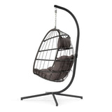 outdoor patio Wicker Hanging Chair Swing Chair Patio Egg Chair UV Resistant Dark grey cushion W34965367