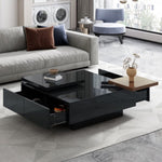 ZUN U-Can Movable Top Coffee Table, Modern Square Wood Coffee Table with High Gloss finish, 4 Hidden WF324734AAB