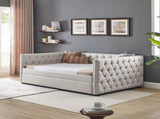 Daybed with Trundle Upholstered Tufted Sofa Bed, with Button and Copper Nail on Square Arms,Full 40537280