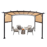 ZUN 350*280*230.5cm Aluminum Dark Brown Post Brown Adjustable Shade Fabric Curved Top Folding Shed 67152724