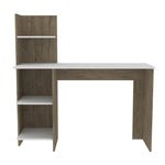 ZUN Vilna 120 Writing Desk , Four Shelves -Light Oak / White B20092055