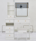 37" Middle Size Left Drawer Desktop Vanity Table Cushioned Stool, Large Sliding, Touch Control, W3258P293192