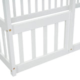 Twin Wood House-Shaped Floor Bed with Fence, Guardrails ,White W504P143290