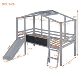 ZUN Twin Size Loft Bed with Ladder and Slide, House Bed with Blackboard and Light Strip on the Roof, WF324323AAE