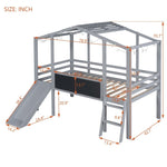 ZUN Twin Size Loft Bed with Ladder and Slide, House Bed with Blackboard and Light Strip on the Roof, 13308692